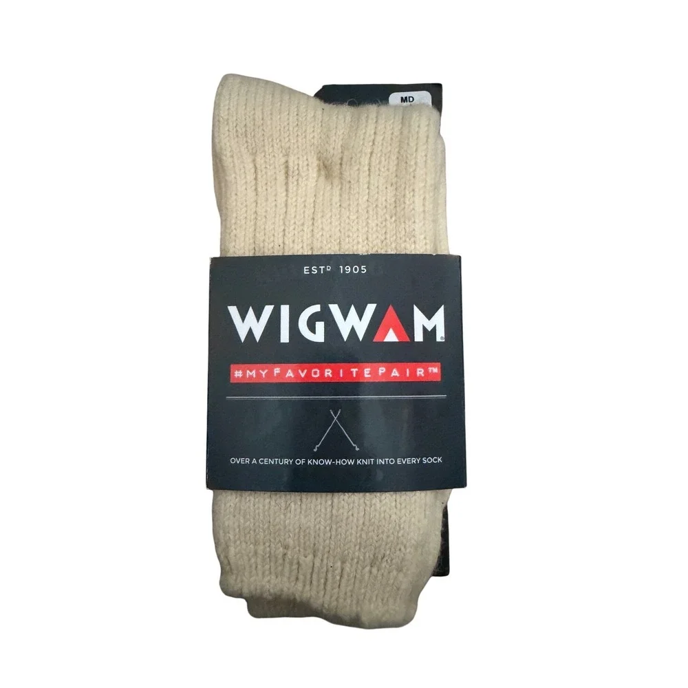 Men's Wigwam The Icon Merino Wool Ribbed Crew Socks Natural Cream F1091 Sz M NWT